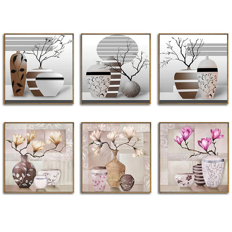 Цветочная ваза магнолии в классическом полоску современные настенные