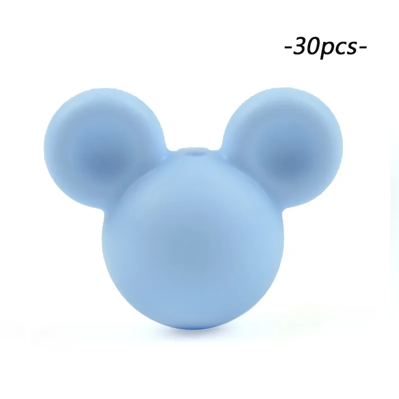pastel blue LOFCA 30 шт Микки силиконовые бусины BPA бесплатно мультфильм детские игрушки для прорезывания зубов пищевой силикон для кормления ожерелье для изготовления соски цепь - Цвет: pastel blue
