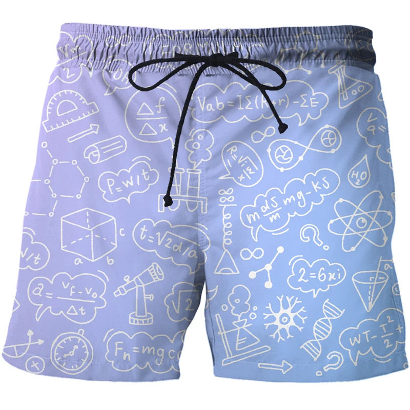 2021 New mathematical formula 3D Printed Board Shorts Men's Summer Casual Shorts Beach Lovers Cartoon Shorts Men Swimsuit Pants