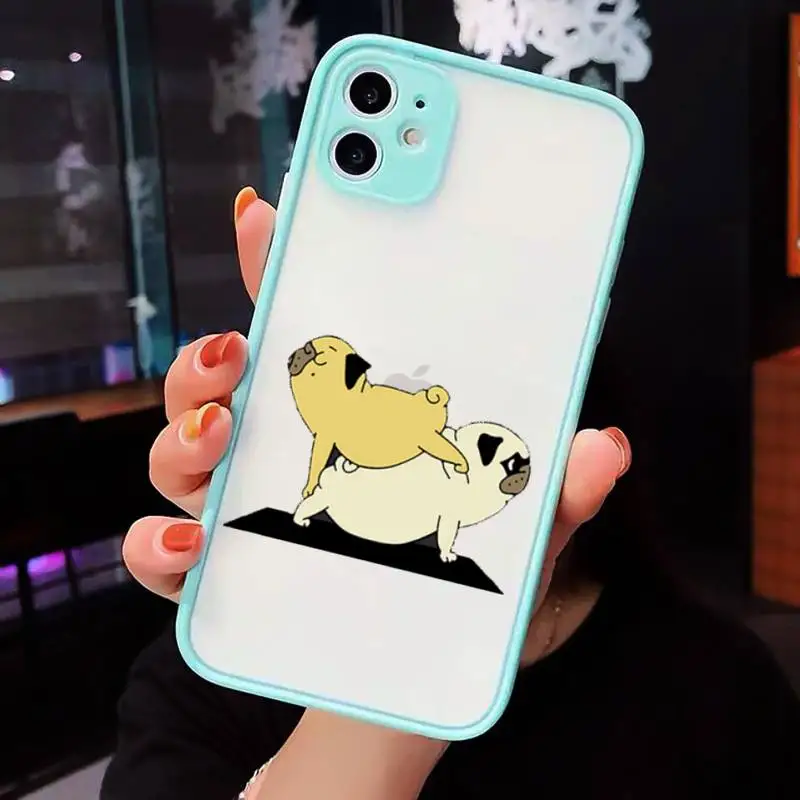 

Yoga dog Cute Cartoon Pug Animal Phone Case matte transparent For iphone 7 8 11 12 plus mini x xs xr pro max cover