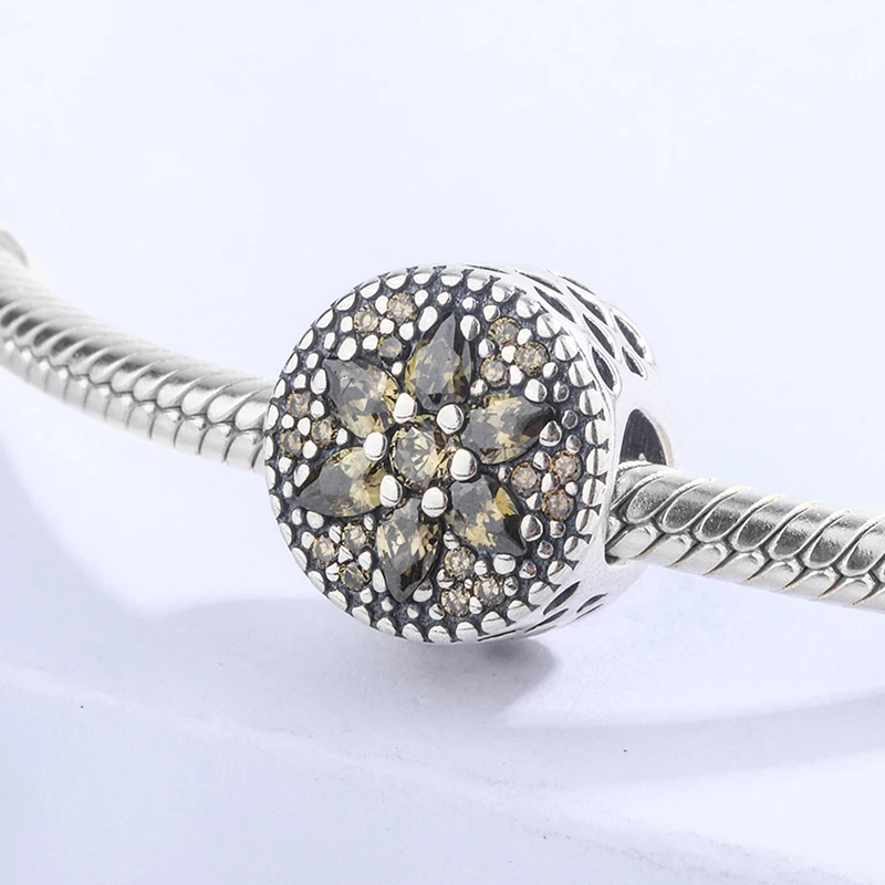 

Designer Zircon Yellow Flower Zircon Crystal 925 Sterling Silver Bangle Bead Diy Jewelry Accessories Anniversary For Lover