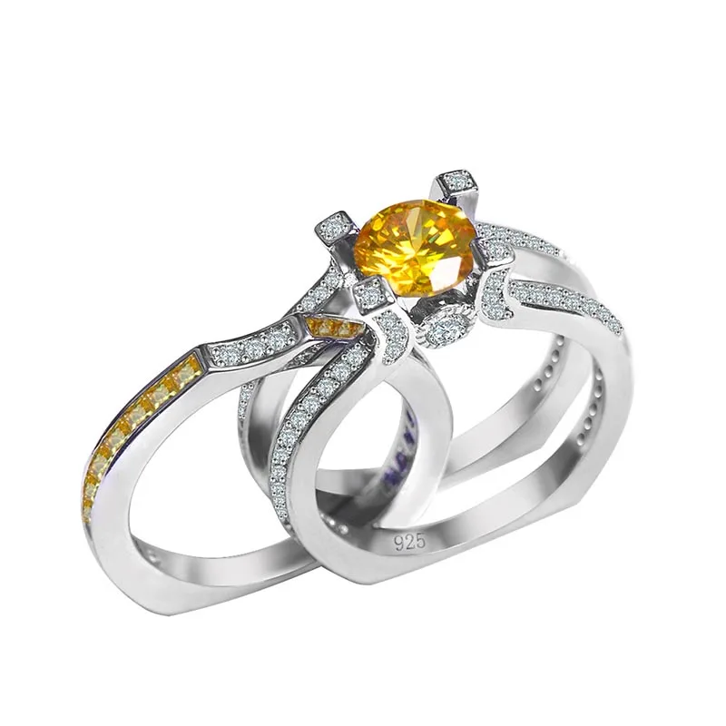 yellow Кольцо Bague Ringen из стерлингового серебра пробы с круглым драгоценным камнем Рубин Размер 5-10 Подарок на годовщину Женские аксессуары серебряные украшения - Цвет камня: yellow