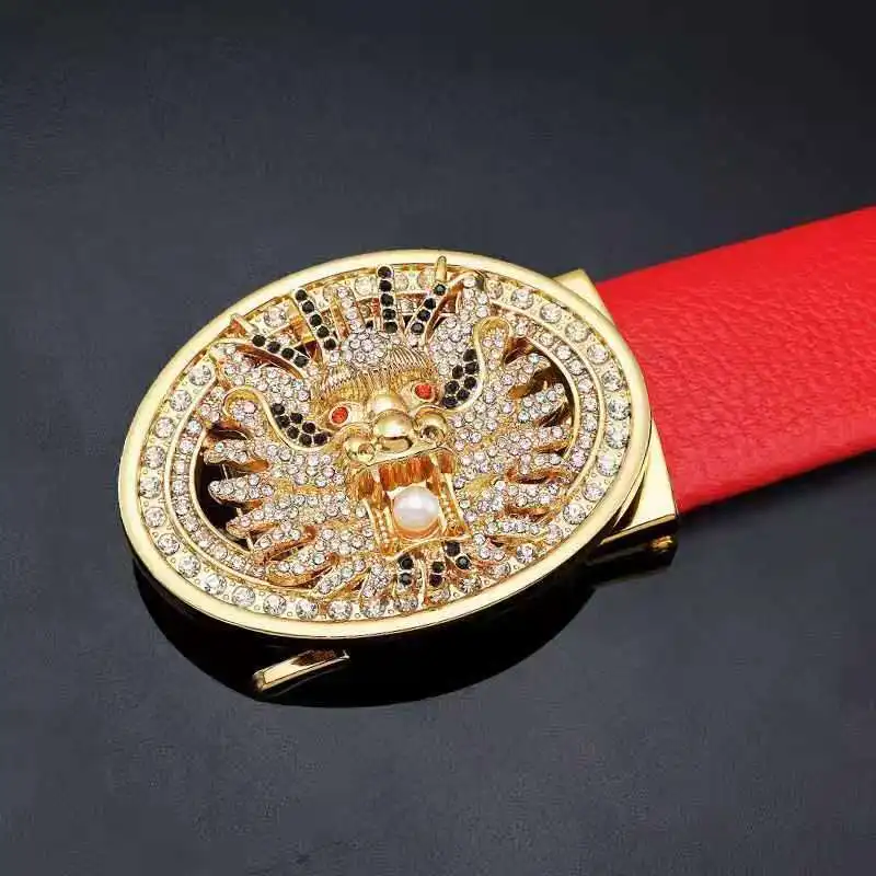 

2021 men's belt high-grade red festive belt belt atmosphere bull head metal buckle Chinese new high-grade belt