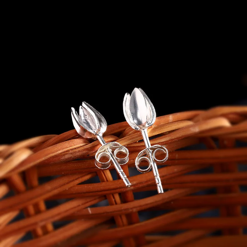 

s925 silver jewelry women's handmade flowers small fresh earrings