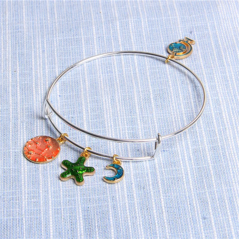 Galaxy Series Women Jewelry Bracelet Orange Planet Little Moon Charm Pendant Bangle For Female Friendship Birthday Gift | Украшения и