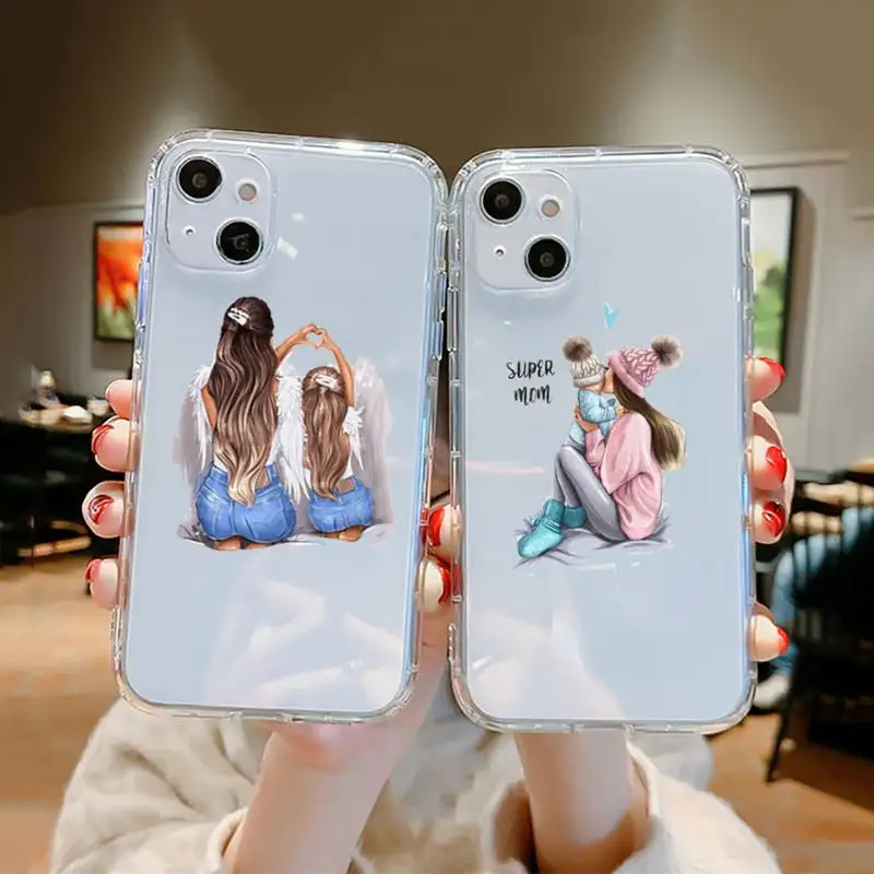

Cartoon mother baby boy girl Phone Case Clear Transparent for iPhone 11 12 13 mini pro XS MAX 8 7 6 6S Plus X 5S SE XR 2020