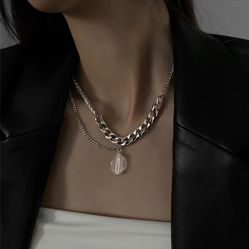 

Flashbuy Gold Silver Color Chain Choker Necklace Women Transparent Acrylic Pendant Necklaces ​Hip Hop Jewlery