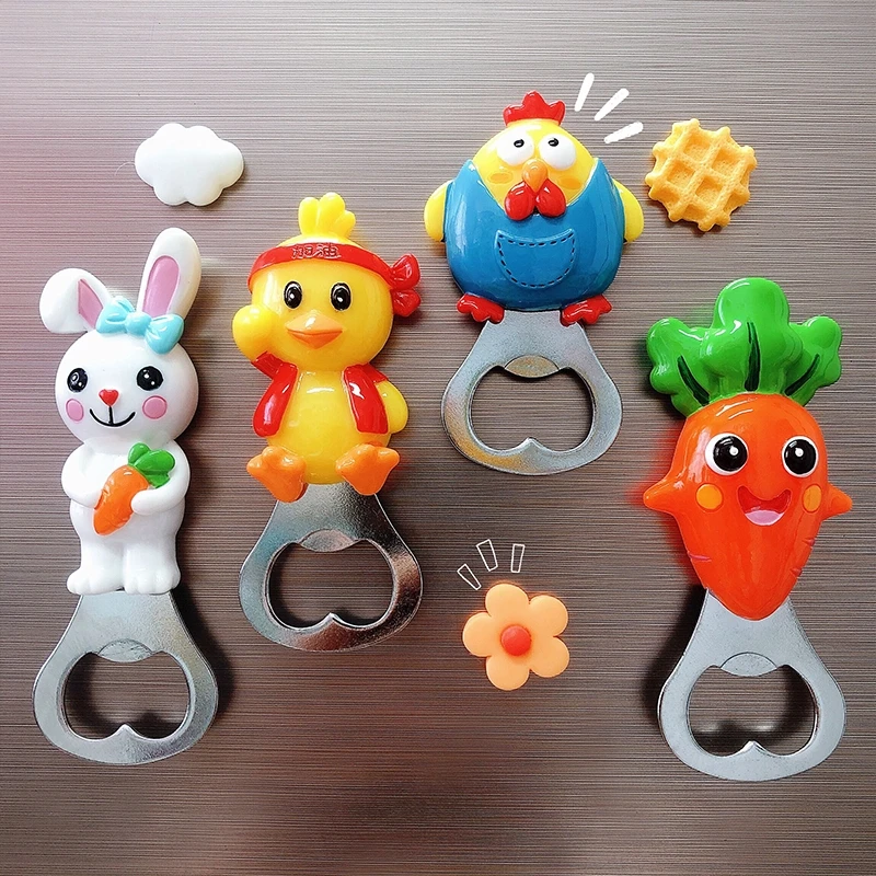 

2021 Lovely Cartoon Bottle Opener Refrigerator Pasted With Family Decorations Plastic Animals And Plants Simple Decoration