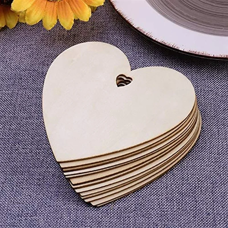 

100 Pieces of 100mm Wooden Hearts, Blank Wooden Hearts Decorated with Twine, Used for Wedding DIY Crafts