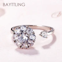 bayttling new silver color luxury large zircon rotating open ring for women men fashion wedding jewelry gifts