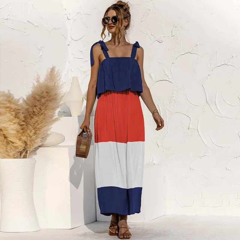 

Женское платье трапециевидной формы без рукавов на шнуровке с оборками контрастного цвета, Элегантное повседневное платье с вырезом лодоч...