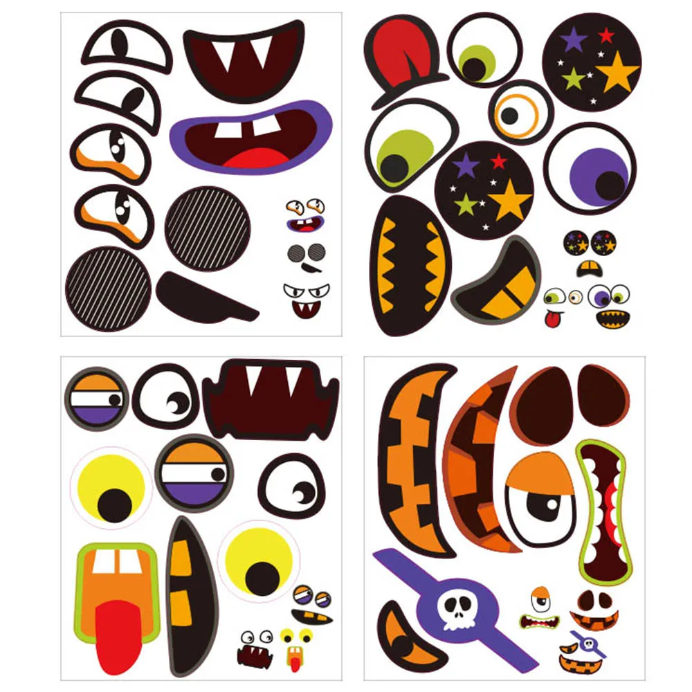2 набора наклеек на Хэллоуин тыквы забавное лицо гримаса Набор для Хэллоуина