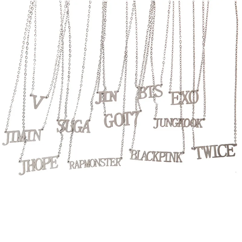 

Stainless Steel Korean Idol Group Name Necklace Trend 2021 Fashion Kpop Bangtan Boys JIMIN SUGA JIN V RM Necklace Jewelry BTS-63