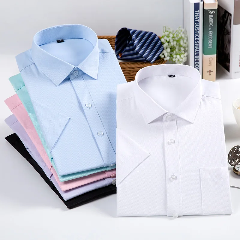 

Factory direct sales summer solid color business short sleeve shirt group buying wholesale men's professional dress white work
