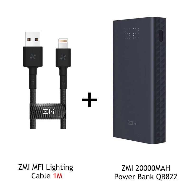 add ZMI Lighting B Xiaomi ZMI, 20000 мА/ч, внешний аккумулятор, QB822, внешний аккумулятор, концентратор, QC 3,0, зарядное устройство для ноутбука, адаптируется к компьютеру, pd, для ноутбука - Цвет: add ZMI Lighting B