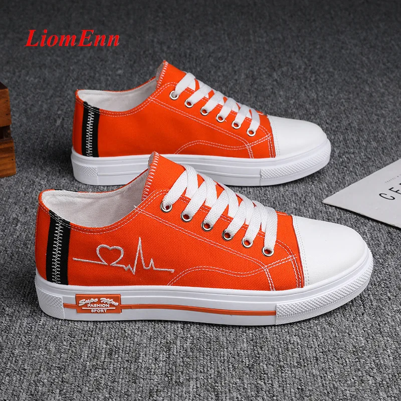 Fashion Canvas Shoes Woman Flats Casual Sneakers Women Shoes 2023 Spring Tennis Orange Light Sport Shoes Unisex Plus Size 35-44
