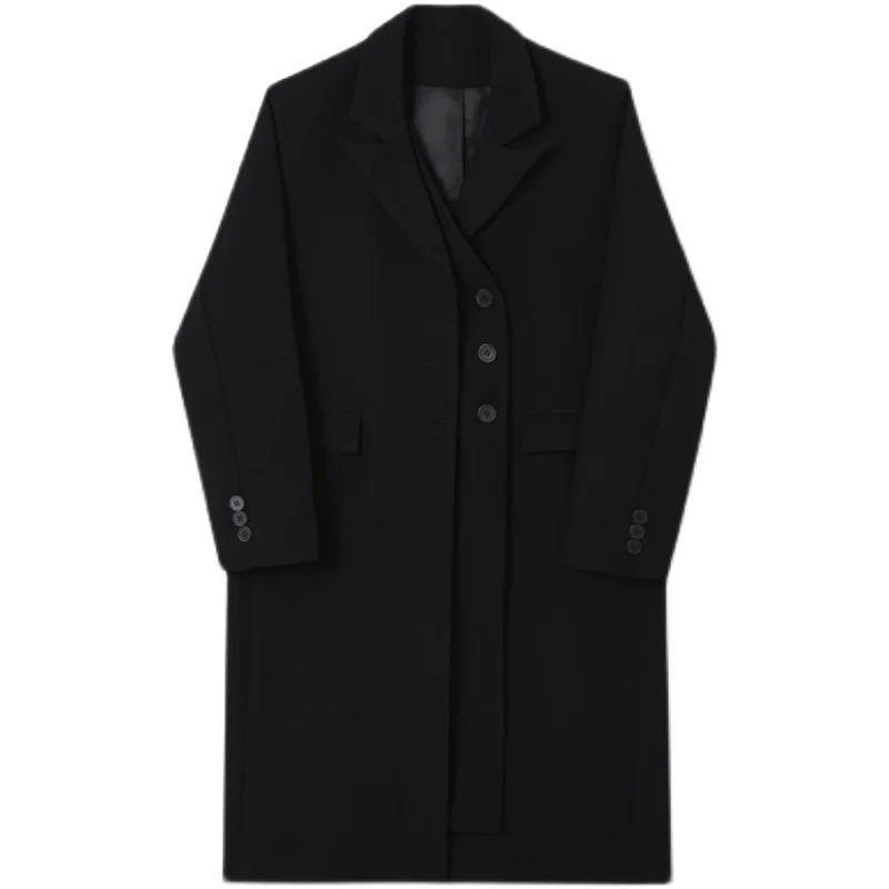 Тренчкот мужской с воротником-стойкой длинный двубортный плащ для отдыха