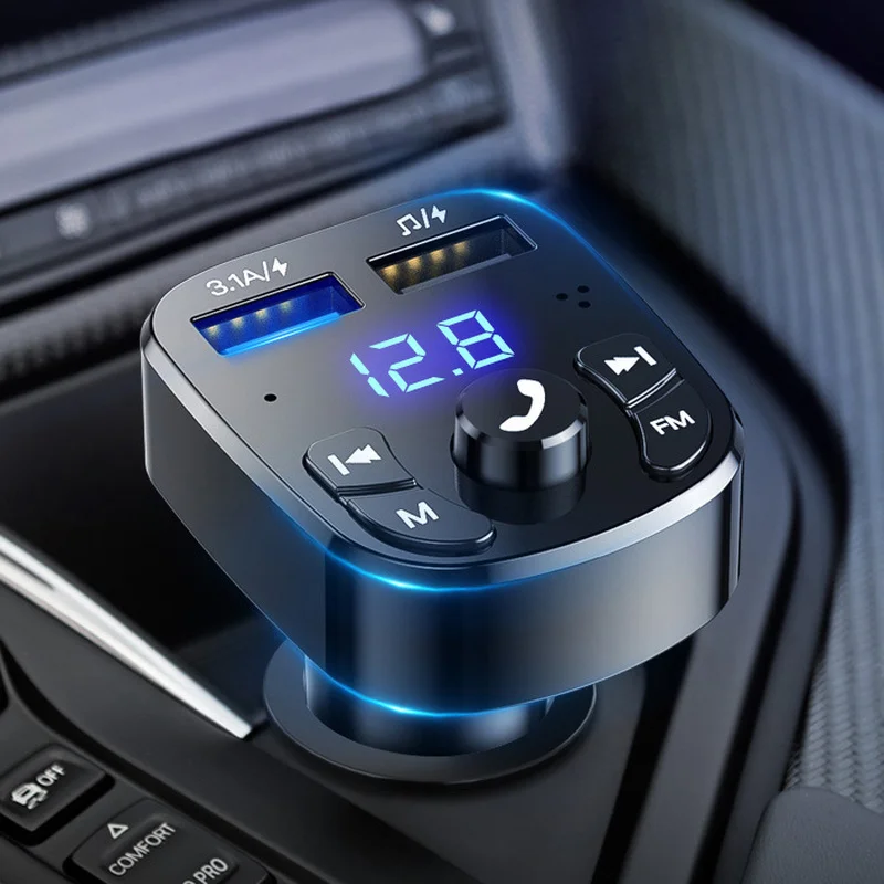 

Автомобильный FM-передатчик Bluetooth 5,0 с дисплеем, быстрое зарядное устройство с двумя USB-портами, автомобильный аудиоплеер 12/24 в