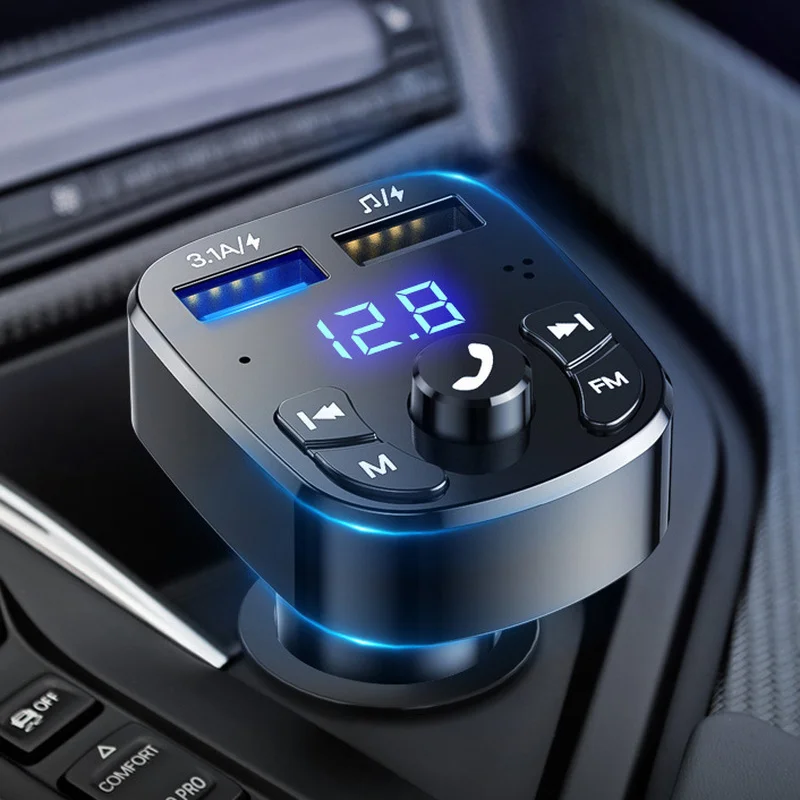 Автомобильный FM-передатчик Bluetooth 5 0 с дисплеем быстрое зарядное устройство двумя
