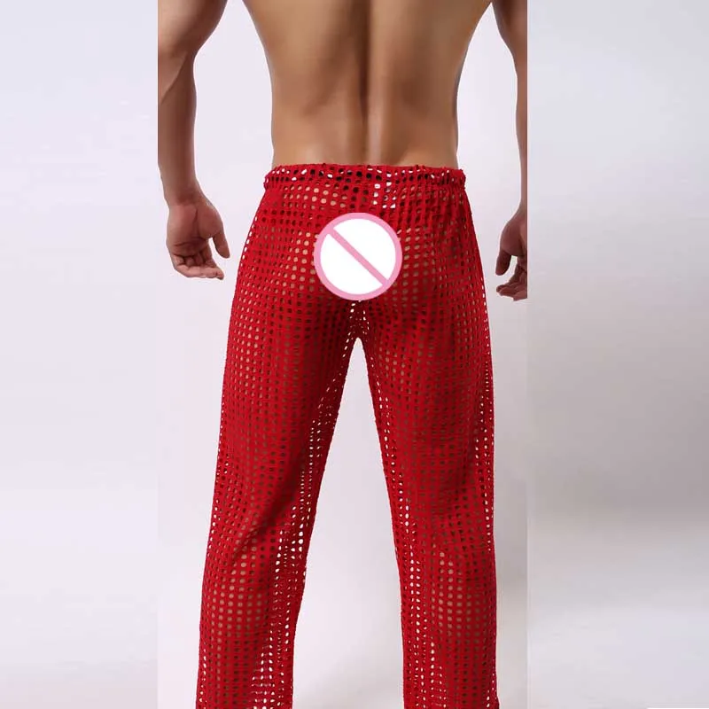 Мягкие прозрачные штаны для сна домашняя одежда брюки с вырезами мужские