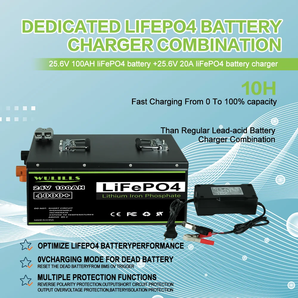 24V 100AH Lifepo4 Battery Pack Built-in BMS lithium ion Battery Pack 24V Rechargeable Batteries For Boat Motor EU US UK TAX FREE