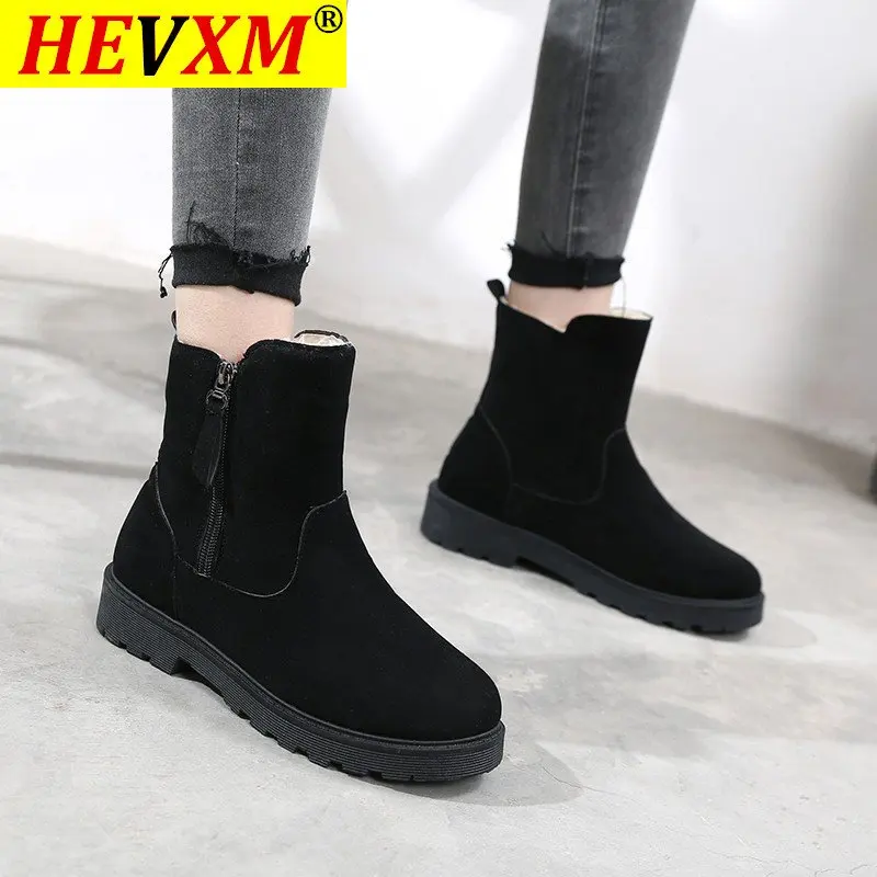 

2020 winter cotton shoes women with Suede Flat Sole Leisure Short snow boots women fashion side Zip cotton boots Flock