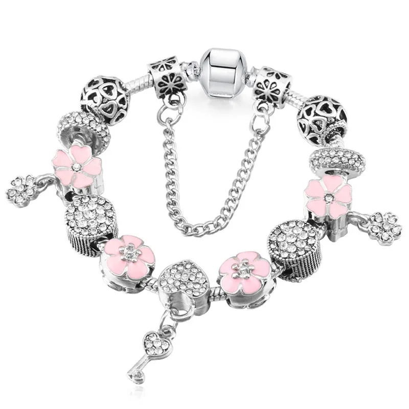 

New Bracelet Popular Diy Beaded Bracelet Love Lock Pendant panjia style charm bracelet