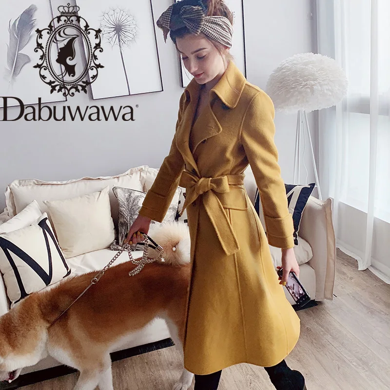 

Dabuwawa Long Wool Blend Coat Women Double Breasted Autumn Winter Wide-waist Elegant Overcoat Outfit Top Female DT1DLN014