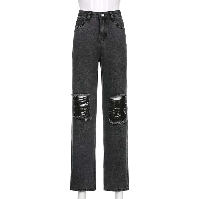 Vintage Baggy Woman Ripped Jeans Europe America Wide Leg Pants 2022 Women High Waist pant Autumn Winter Fashion Streetwear Y2k