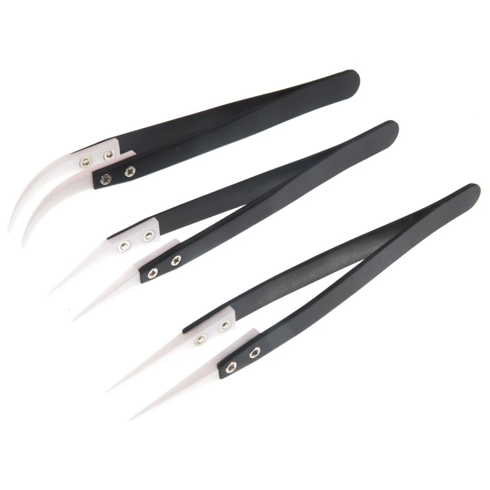 

Anti-Static Ceramic Tweezers Stainless Steel Electronic Cigarette Industrial Ceramic Tweezers Insulated Straight Curved Tip