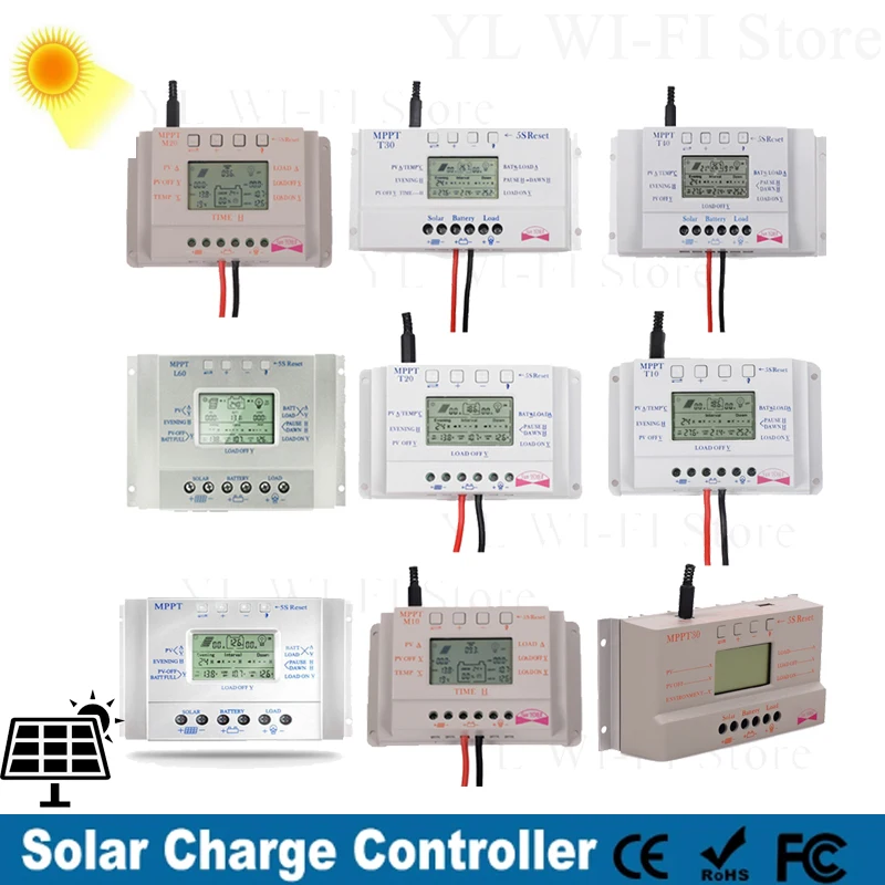 

10A 20A 30A 40A 60A 80A MPPT PWM Solar Charge Controller 12V 24V Dual USB Solar Regulator with Big LCD Battery Solar Controllers