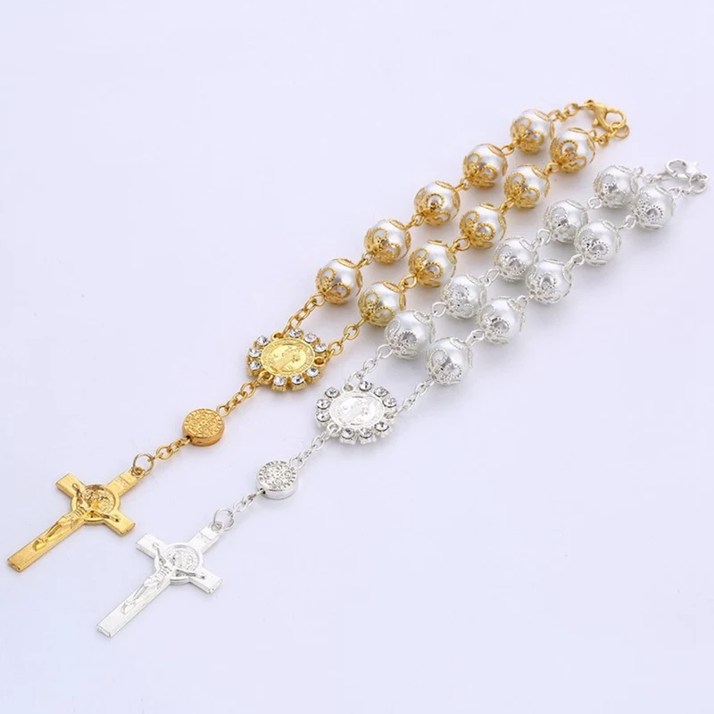 Браслет имитация жемчуга бусины католические четки Кубок Святого Причастия