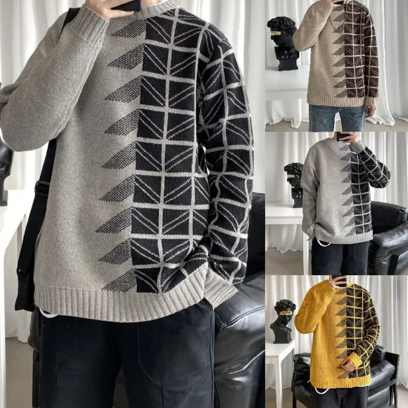

Men's sweater 2020 Autumn winter new slim jacquard knit turtleneck sweater loose leisure personality youth men's wear