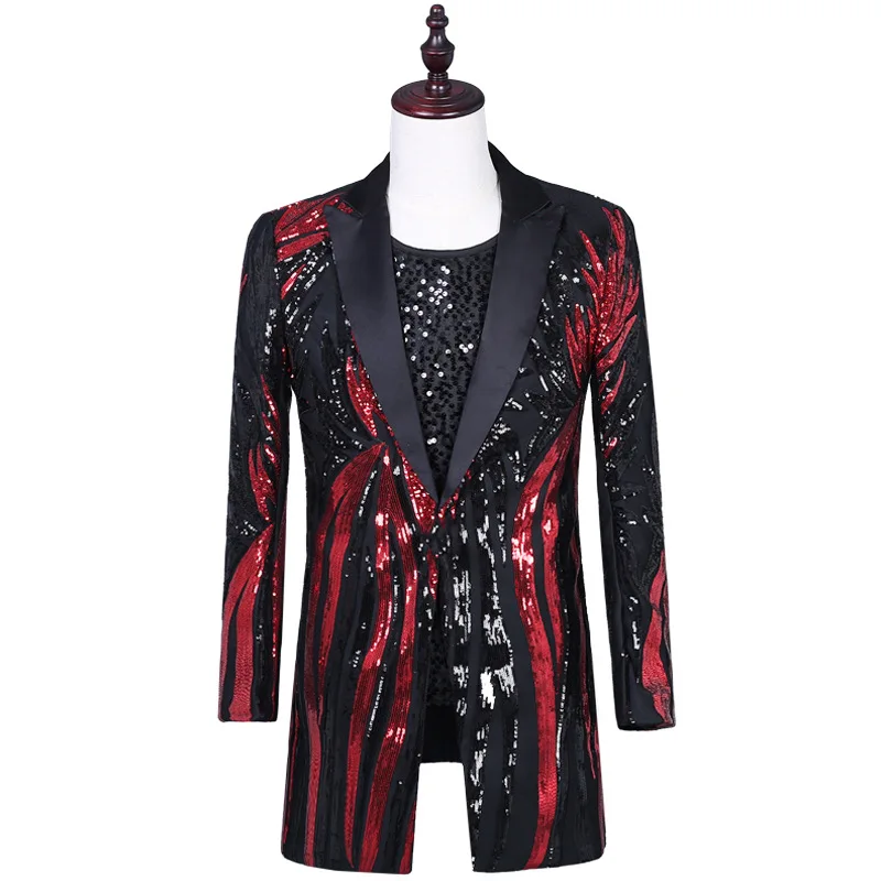 

Men's red Sequin suit 2021 new evening bar singer emcee host suit dress