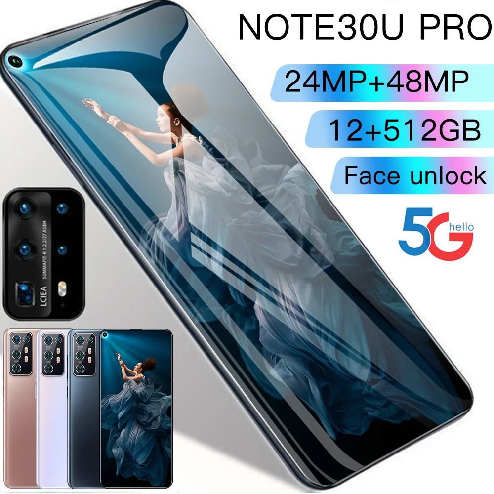 

Global Version Smartphone Note30U Pro 7.2Inch 12GB+512GB Android10 Deca Core 4G 5G 5800mah 24MP+48MP MTK6899 Telephone Celulares