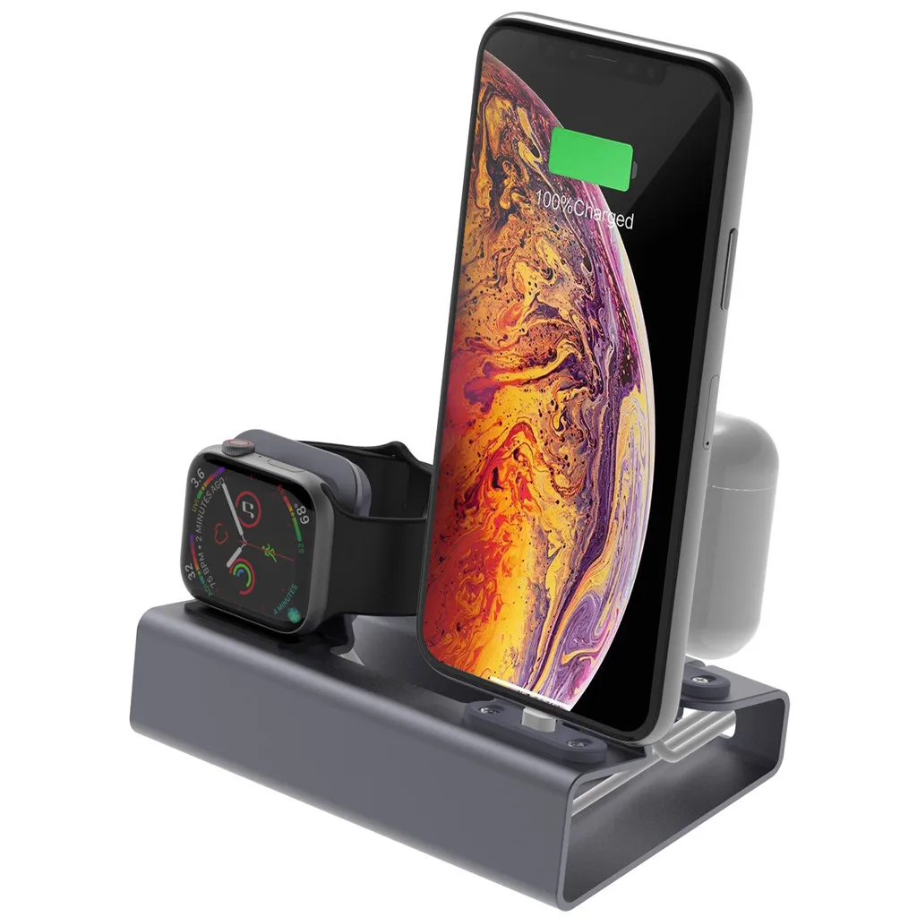 Алюминиевая док станция Держатель для зарядки iwatch Watch 5 4 3 2 1 AirPods iPhone 11 X XR XS Max