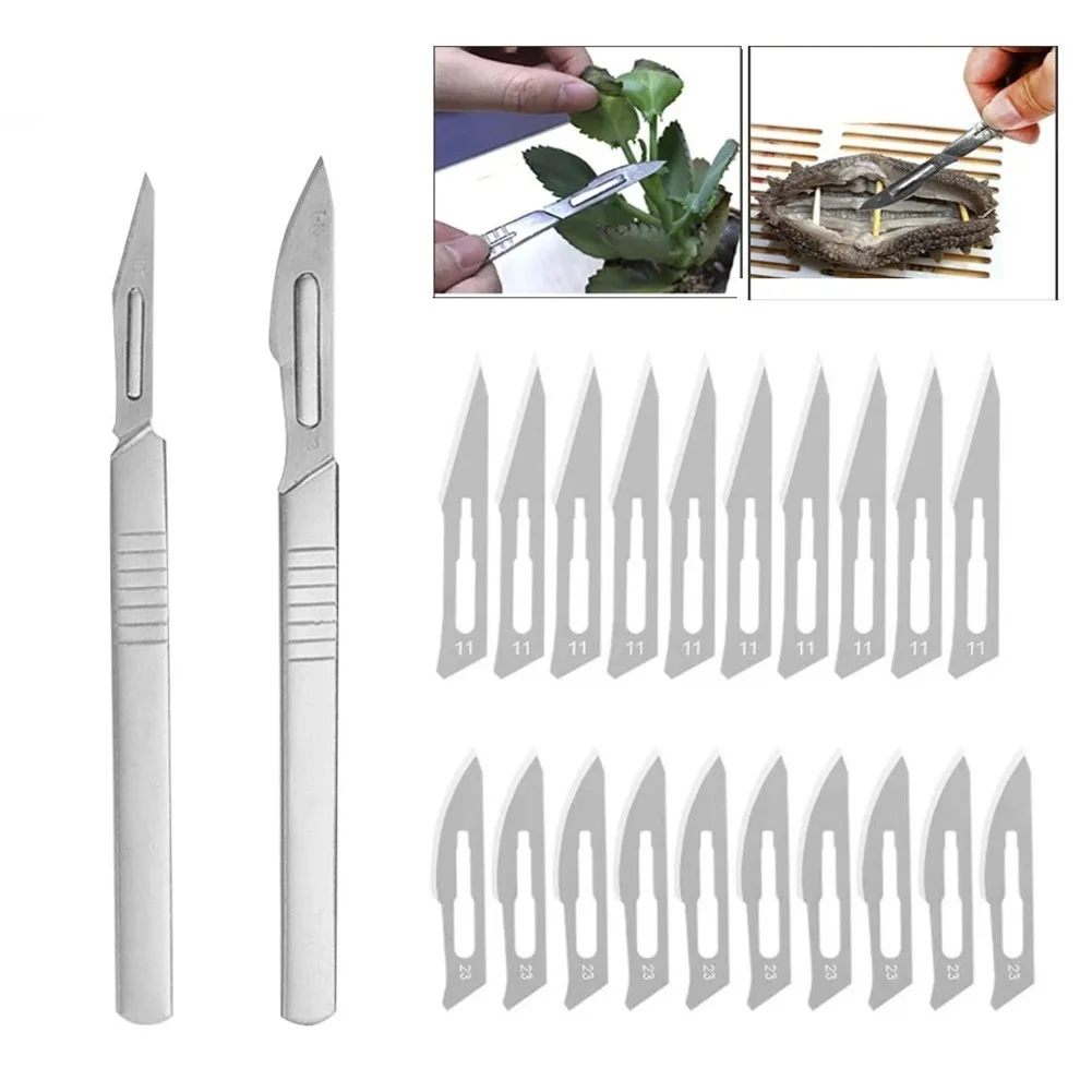 

20pc Carbon Steel Scalpel Blades + 2pc Handle DIY Engraving Craft Knives Cutting PCB Repair Sword Hand Tools