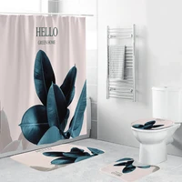 leaves retro shower curtain bathroom art decor polyester bath mat 4 piece set with toilet mat pad 180x180 cm