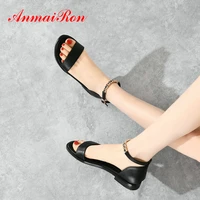 anmairon 2020 casual genuine leather women sandals buckle strap flat sandals pu fashion metal decoration cover heel women shoes
