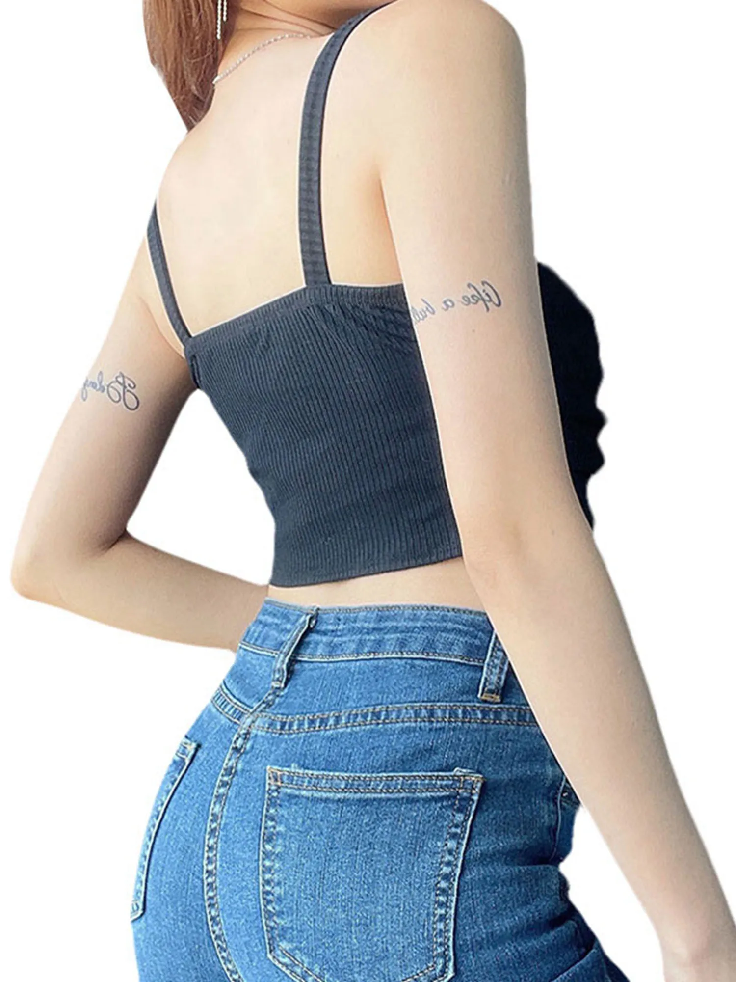 

Women Fashion Ruched Tank Top Stylish Sleeveless Solid Color Crop Top for Ladies Female