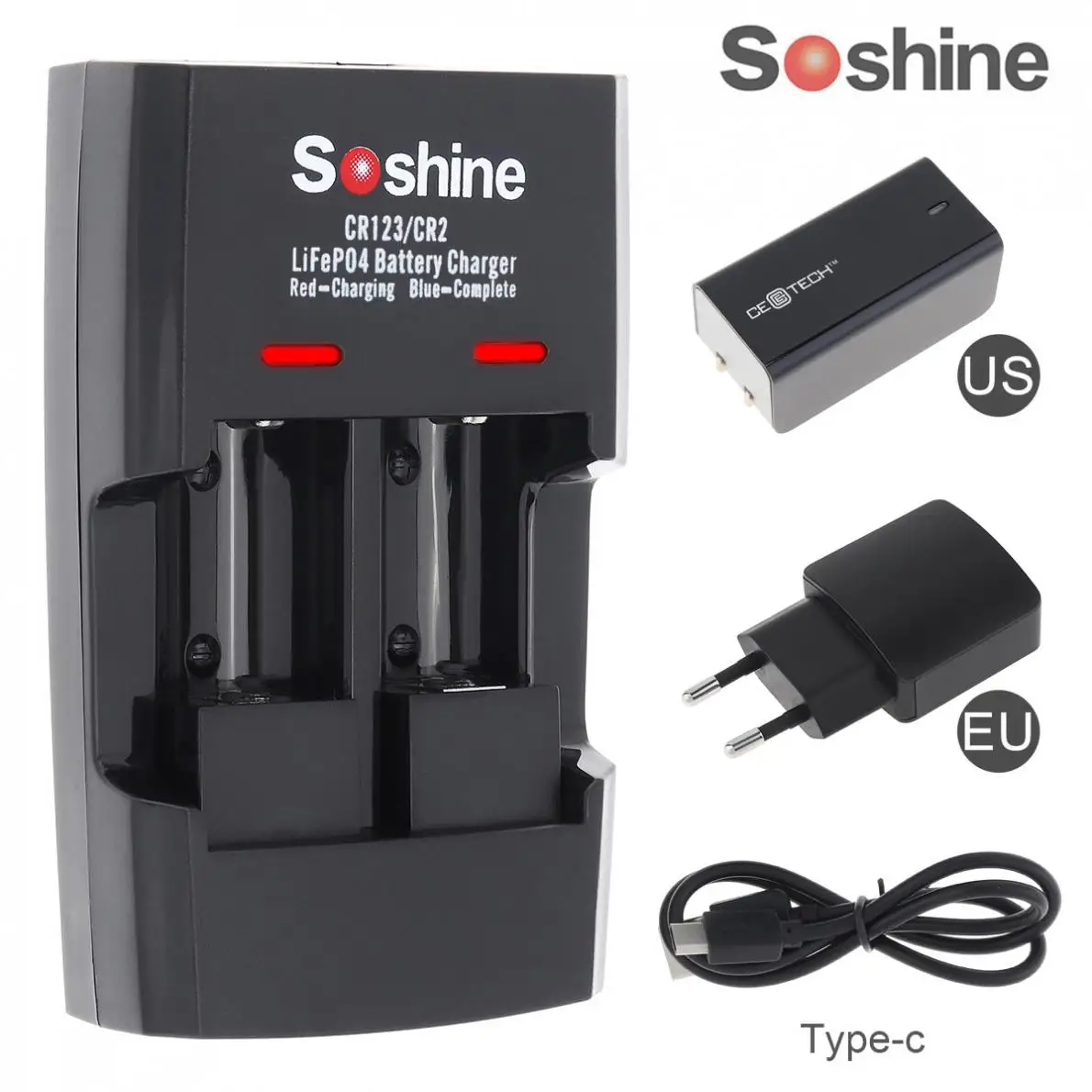 Soshine Интеллектуальное Быстрое зарядное устройство LiFePO4 для 16340 15266 14250 батарея RCR 123