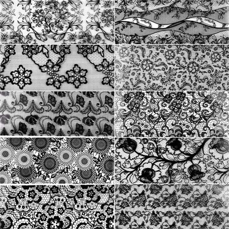 10 шт./компл. модные женские черные кружевные цветы Переводные Фольга для ногтей