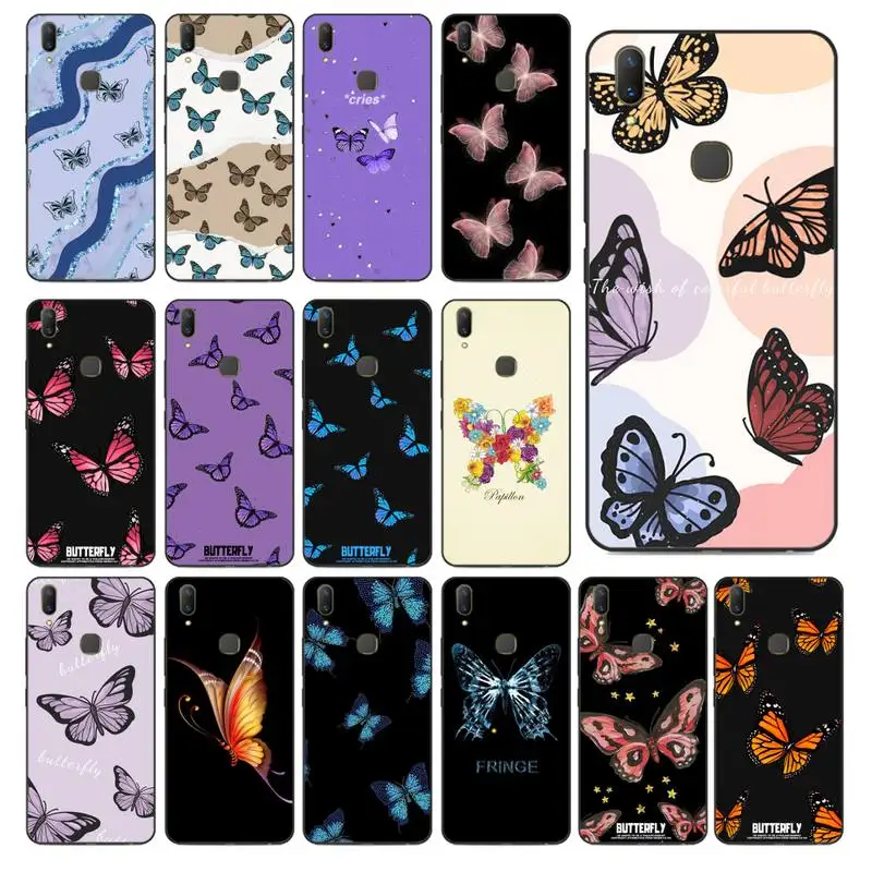 

YNDFCNB Beauty Blue Butterfly Phone Case for vivo Y91C Y11 17 19 53 81 31 91 for Oppo a9 2020