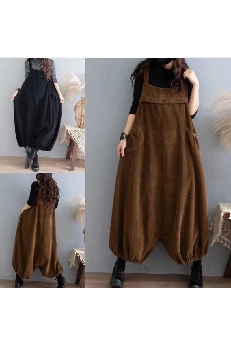 

Autumn And Winter New Corduroy Jumpsuit Overalls Women's Oversize Korean Loose Casual Lantern Skirt Pants Trend Trousers y1307