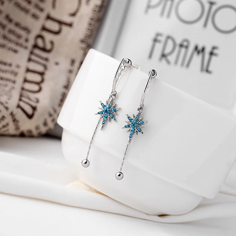 Уникальные синие астерированные Кристальные серьги подвески в форме звезды для