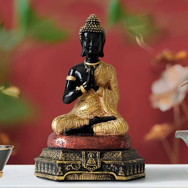 Resin Buddha Statue Sculpture Thailand Garden Desk Ornament Fengshui Hindu Sitting Figurines Home Decor Accessories | Дом и сад
