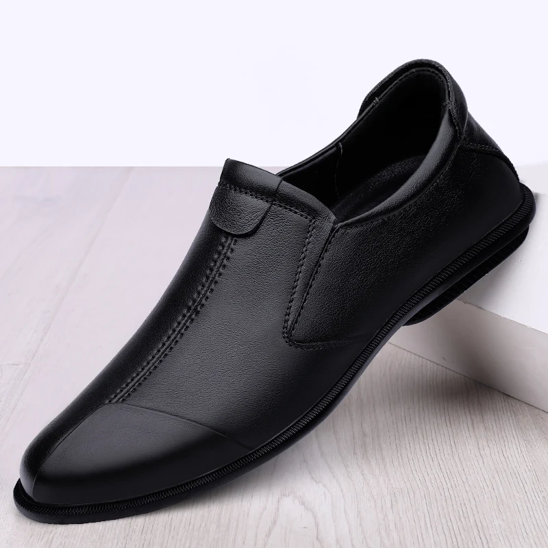 

Мужские мокасины из натуральной кожи, синие повседневные туфли-Лоферы без застежки, из дышащего материала, на плоской подошве, деловая обув...