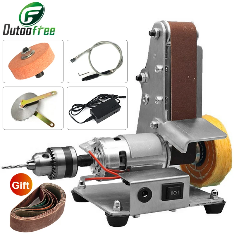 Mini Electric Belt Sander DIY Polishing Grinding Machine Multifunctional Grinder Belt Sander Cutter Edges Sharpener 7 gears