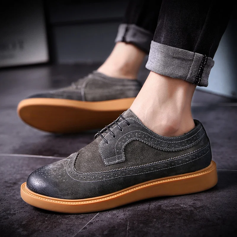 

Men Casual Comfortable Lace-up Shoes Spring Autumn Outdoors Wear Massage Waterproof Flats Men Spring Bullock Carved shoes