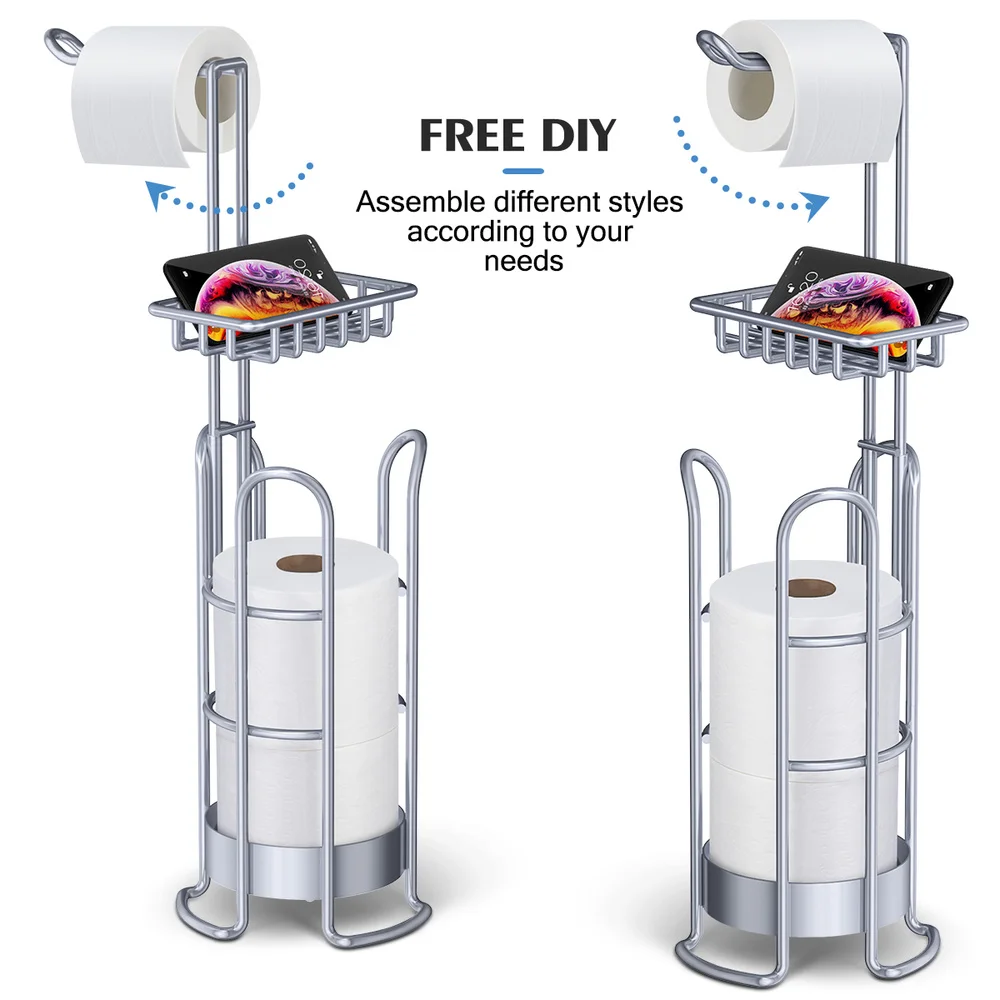 

HOMEMAXS Holder Stand Freestanding Tissue Holder Portable Bathroom Storage Organizer Easily Assemble